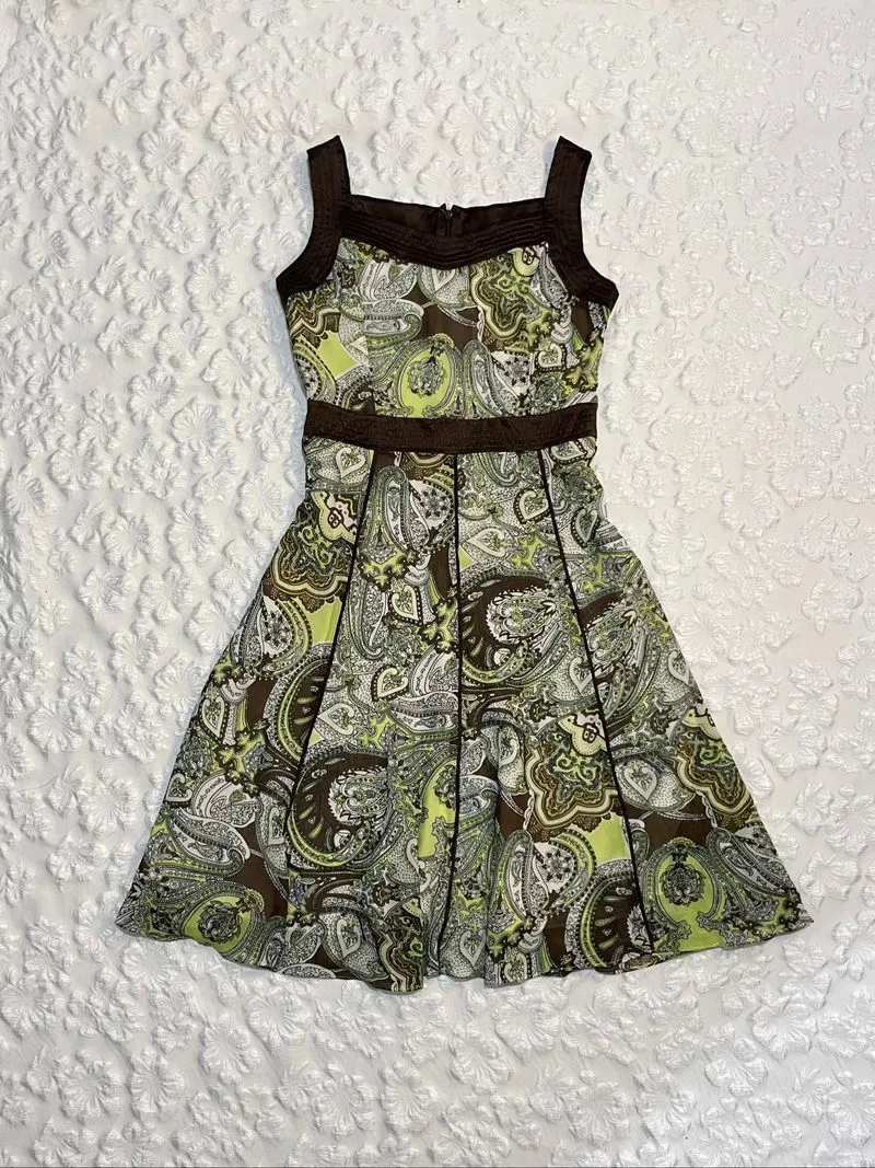 ♡✧ Green and Brown Paisley Midi Dress photo 1