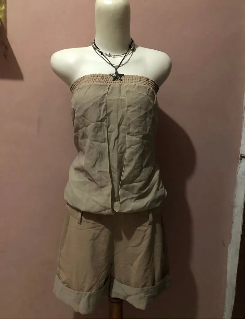 brown tube short vintage bohemian romper photo 1