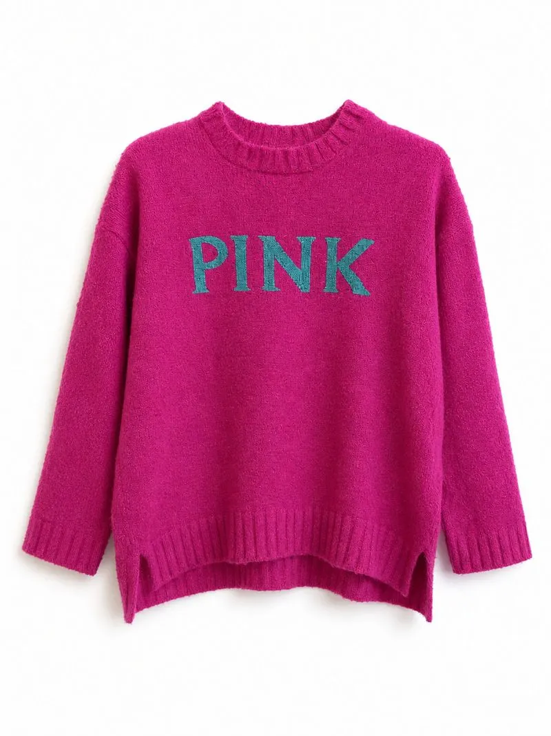 Sweater Rajut Wanita PINK Fuchsia Lengan Panjang Cas photo 1