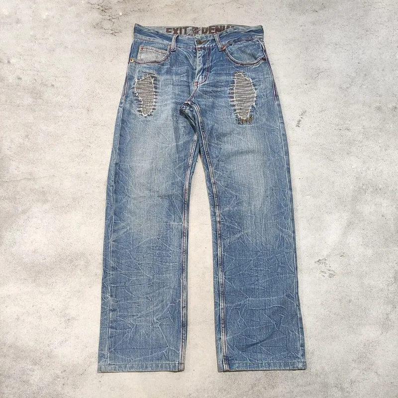 Exit And Denim Blue Wash Patch work Jeans Pants  photo 1