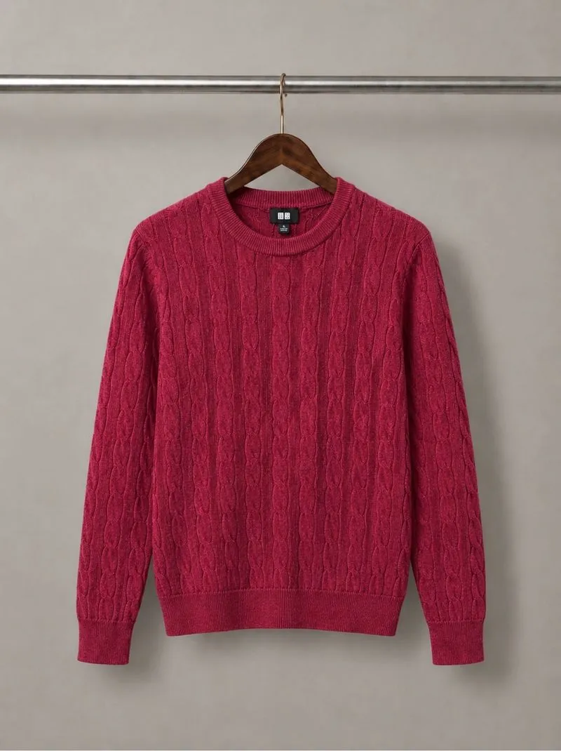 Sweater Uniqlo Cableknit Rajut Pria Raspberry photo 1
