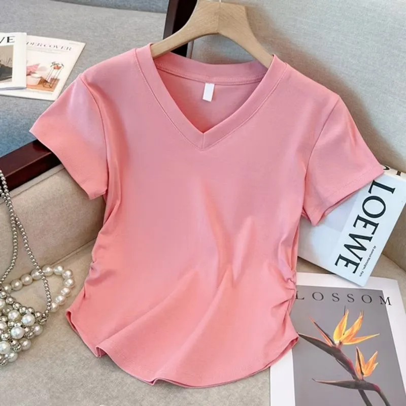 Top Vneck kerut samping pink photo 1