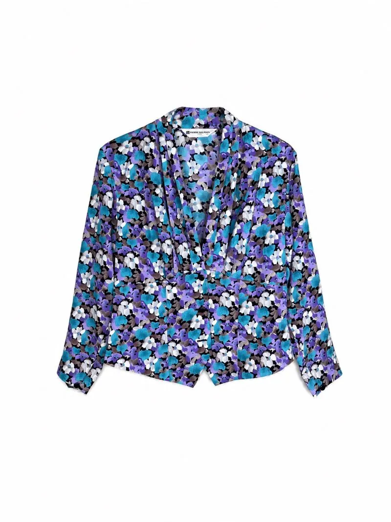 Vintage 90s Pierre Balmain Paris Floral Purple Blouse photo 1