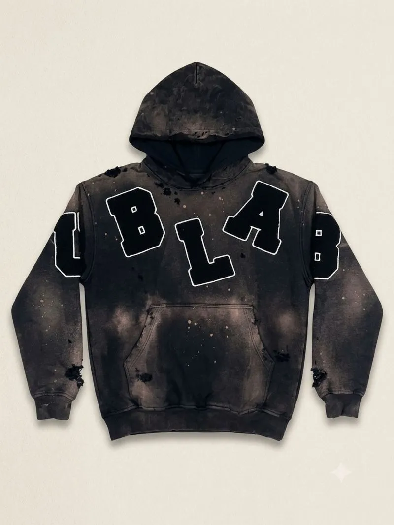 YB LABS STUDIO DISTRESSED ACID WASH HOODIE photo 1