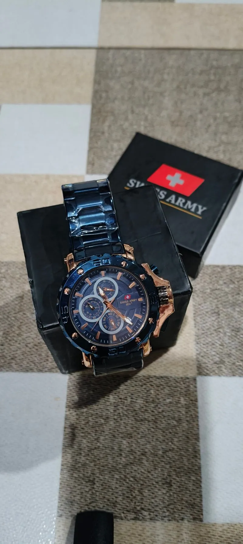 Jam Tangan Pria(Crono Aktif) Swiss Ar Biru Rose Gold photo 1
