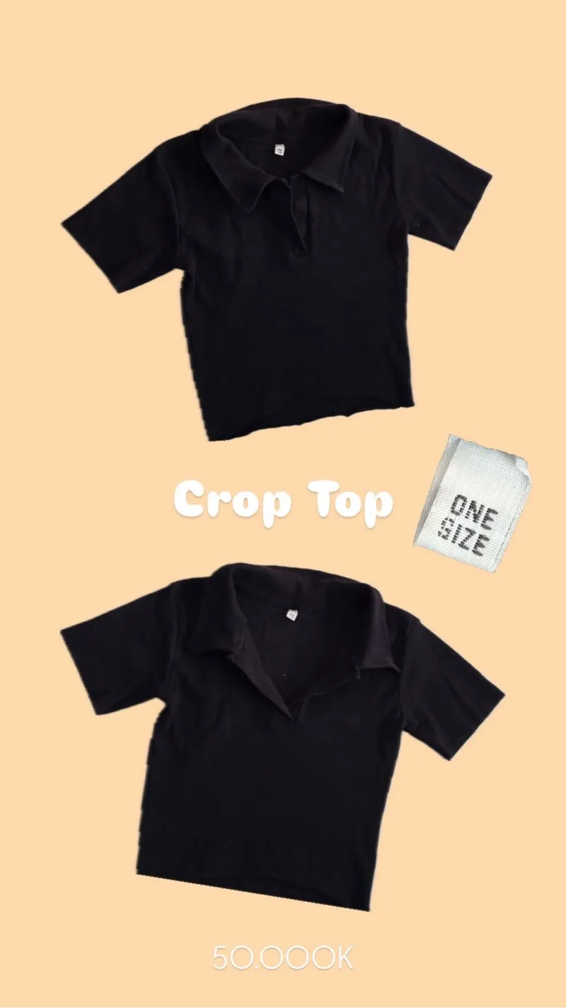 Black Collared Polo Crop Top / Atasan Kerah V-Neck Crop photo 1