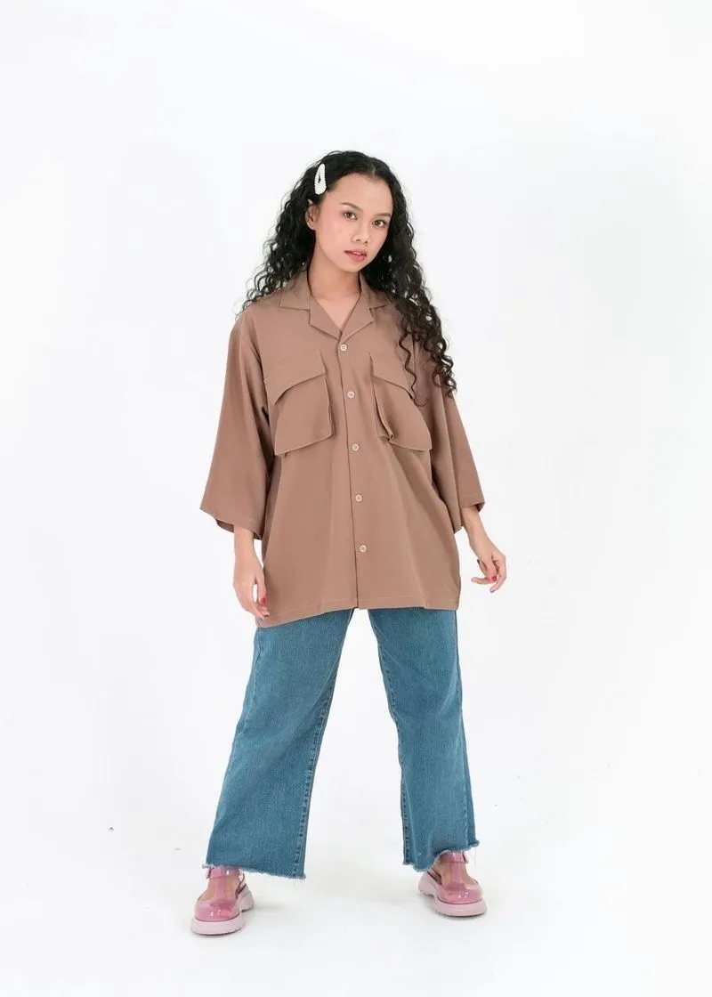 Casual Shirt Wanita brown photo 1