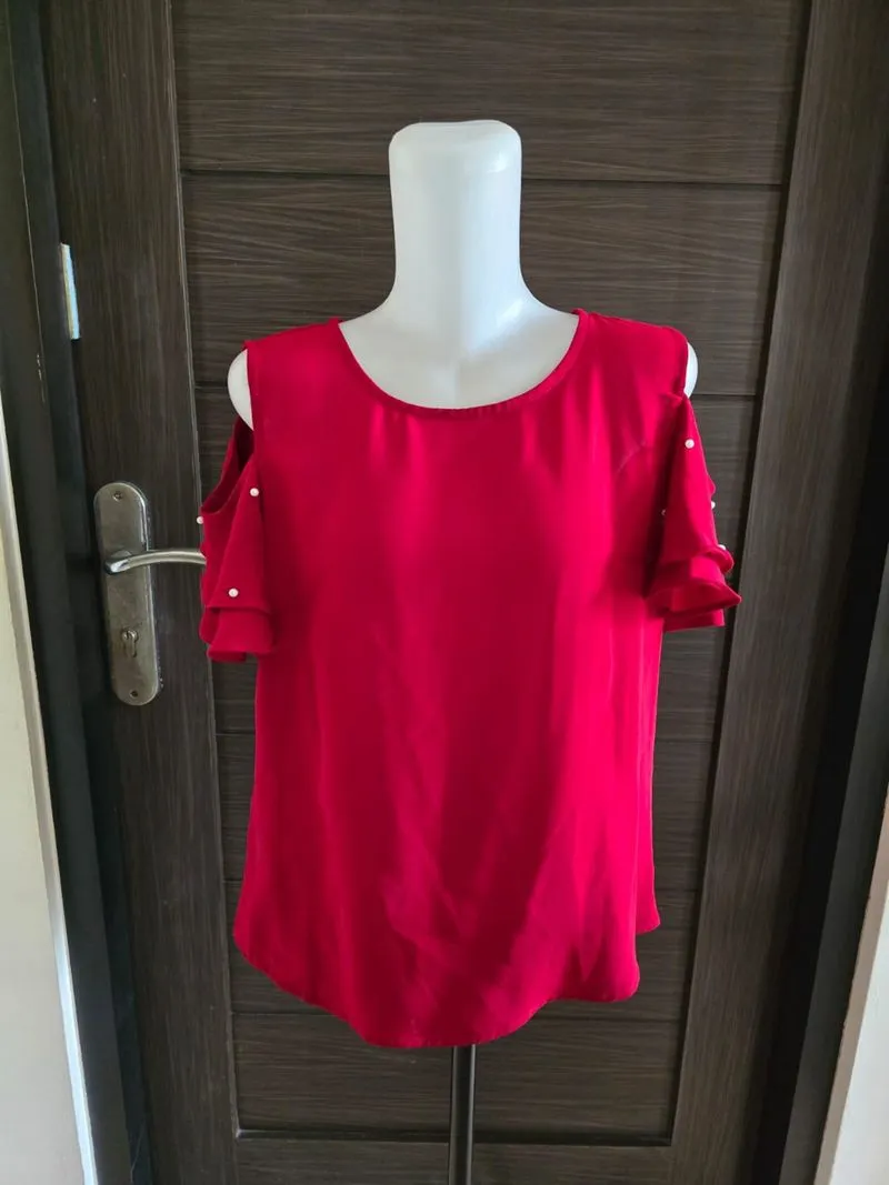 blus merah bahu buka minimal pl photo 1