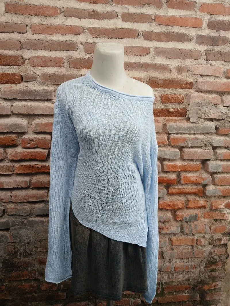 oversized asymmetrical baby blue mesh shirt  photo 1