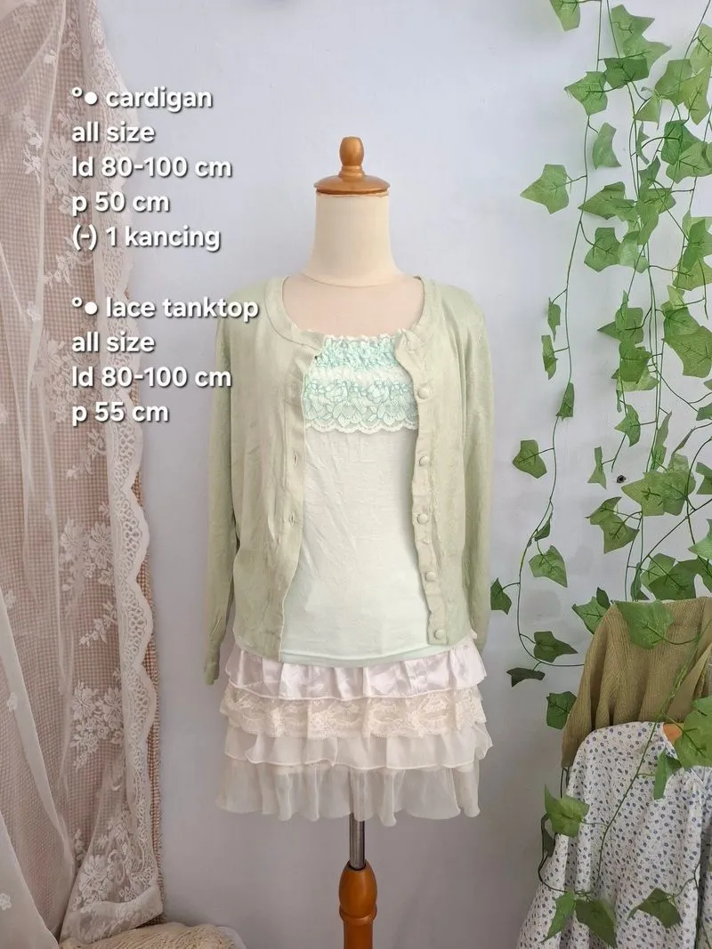 Set pastel green cardigan + cami lace photo 1