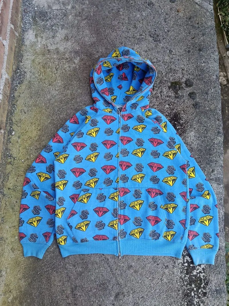 Vintage hiphop y2k fullzip Hoodie BBC diamond dolar  photo 1