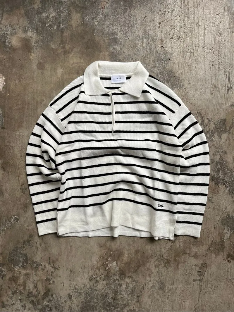 AMI Knit Wool Stripes Black White photo 1