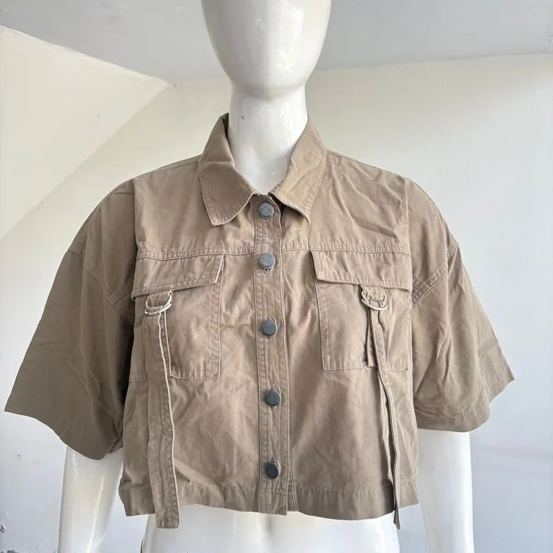Kemeja Crop Utility Lengan Pendek (Beige/Khaki) photo 1