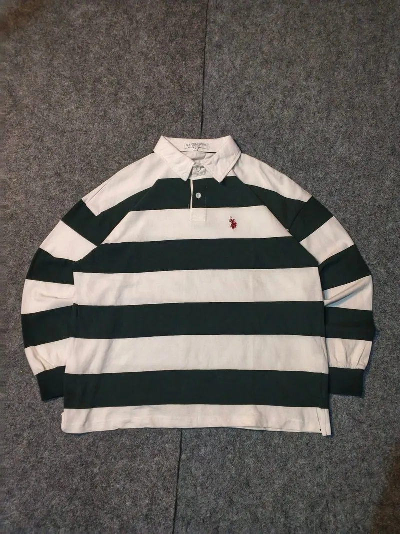 Polo rugby striped shirt dark green and white U.S POLO ASSN photo 1