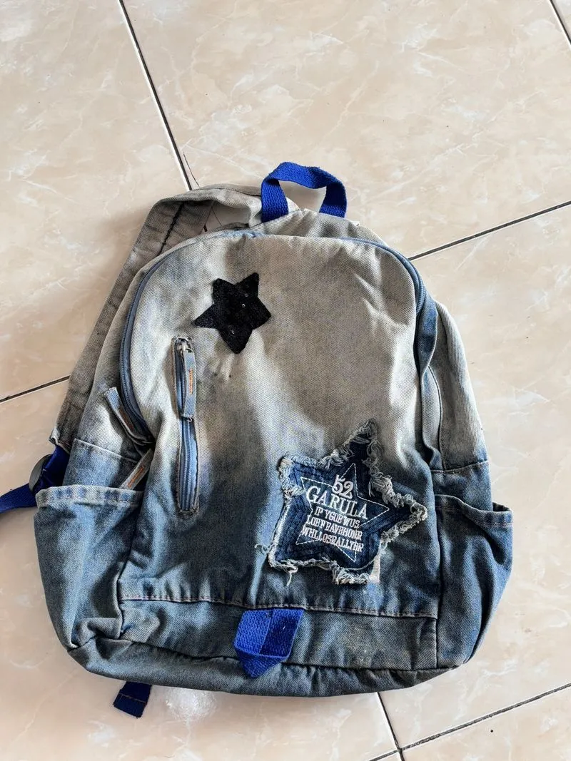 tas ransel y2k star denim jeans blue gray photo 1