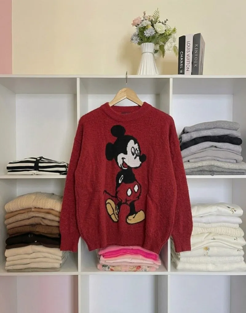 Vintage Mickey Mouse Red Maroon Character Pullover Sweater photo 1