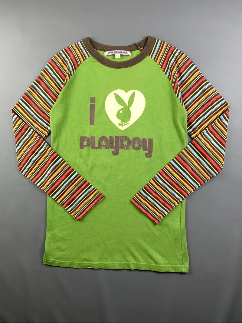 Over The Stripes Green "I Love Playboy" Raglan Tee (M) photo 1