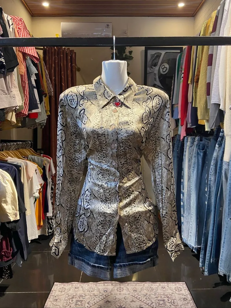 Bebe snake skin sateen fitted shirt photo 1