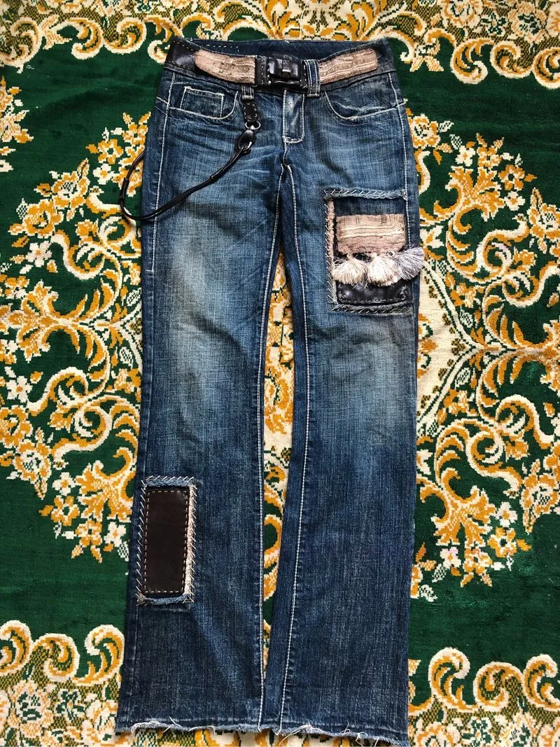 Ermanno scervino leather patchwork flared jeans photo 1