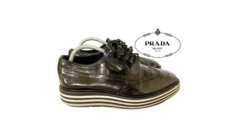 Prada Luxury Casual Brogue Pria white black photo 1