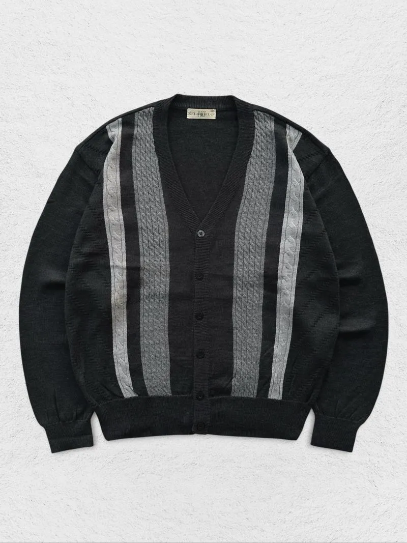VINTAGE PAT CLASSIC GREY CABLE PATTERN CARDIGAN photo 1
