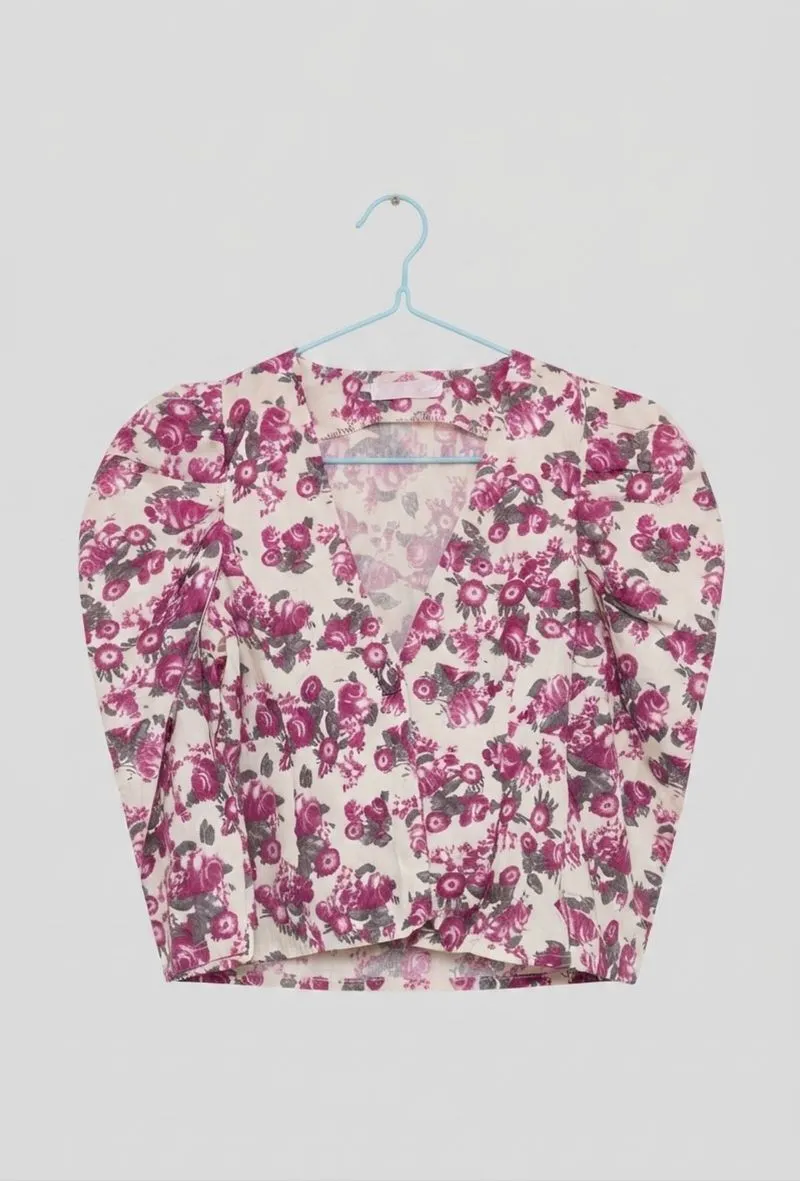 Vintage Floral Puff-Sleeve Crop Top Preloved photo 1