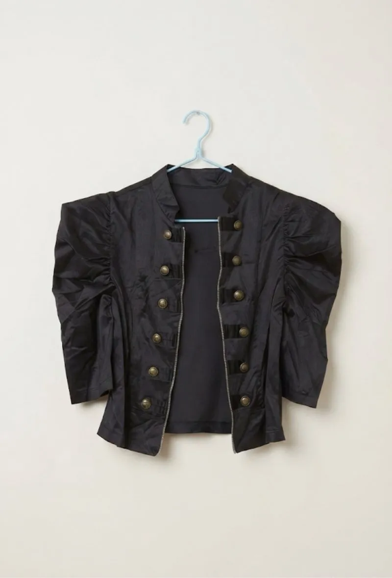 Military-Style Puff Sleeve Jacket with Front Zipper (NEW) photo 1