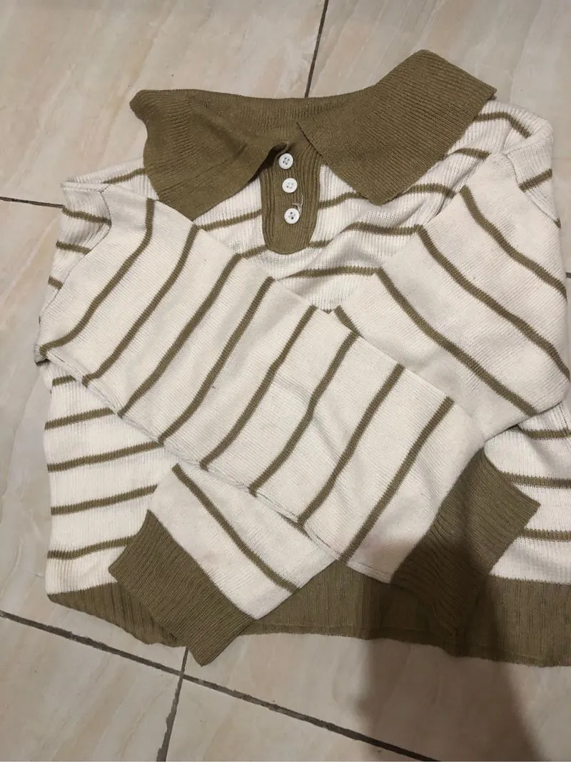 sweater rajut garis-garis lengan panjang photo 1