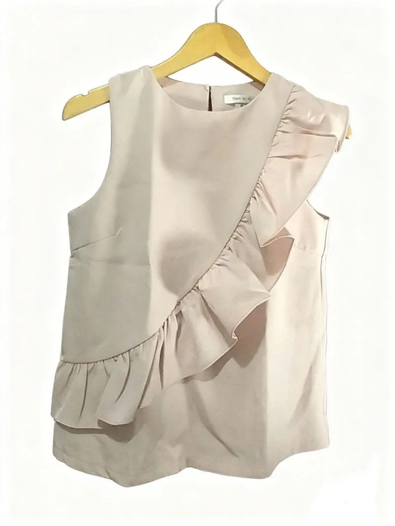 Vest kameja wanita rib salur Tampa lengan warna cream  photo 1