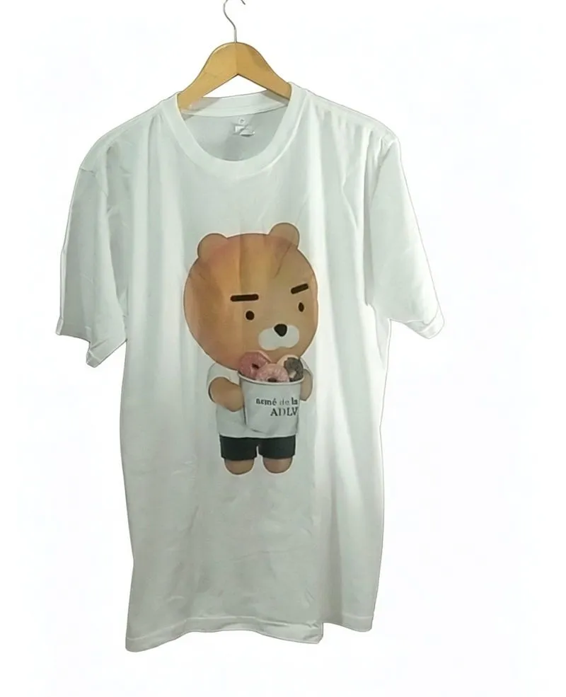 Kaos oversize wanita pria ADLV beruang donut putih  photo 1