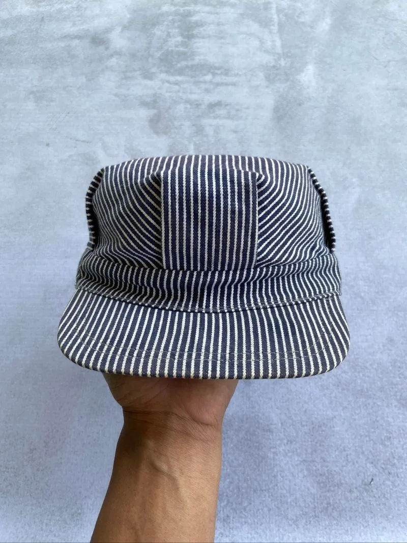 Vintage Hickory Stripe Denim Railroad Hat Made in USA photo 1