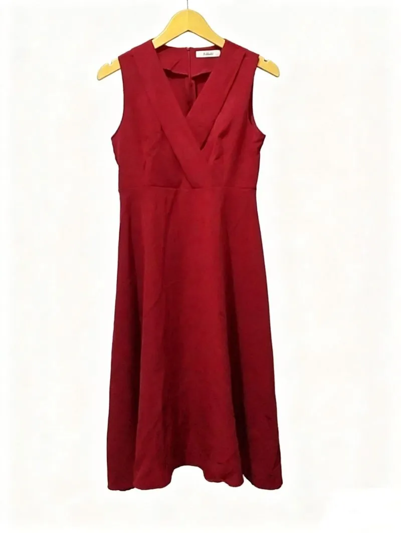 Dress wanita maron tampa lengan A-line polos  photo 1