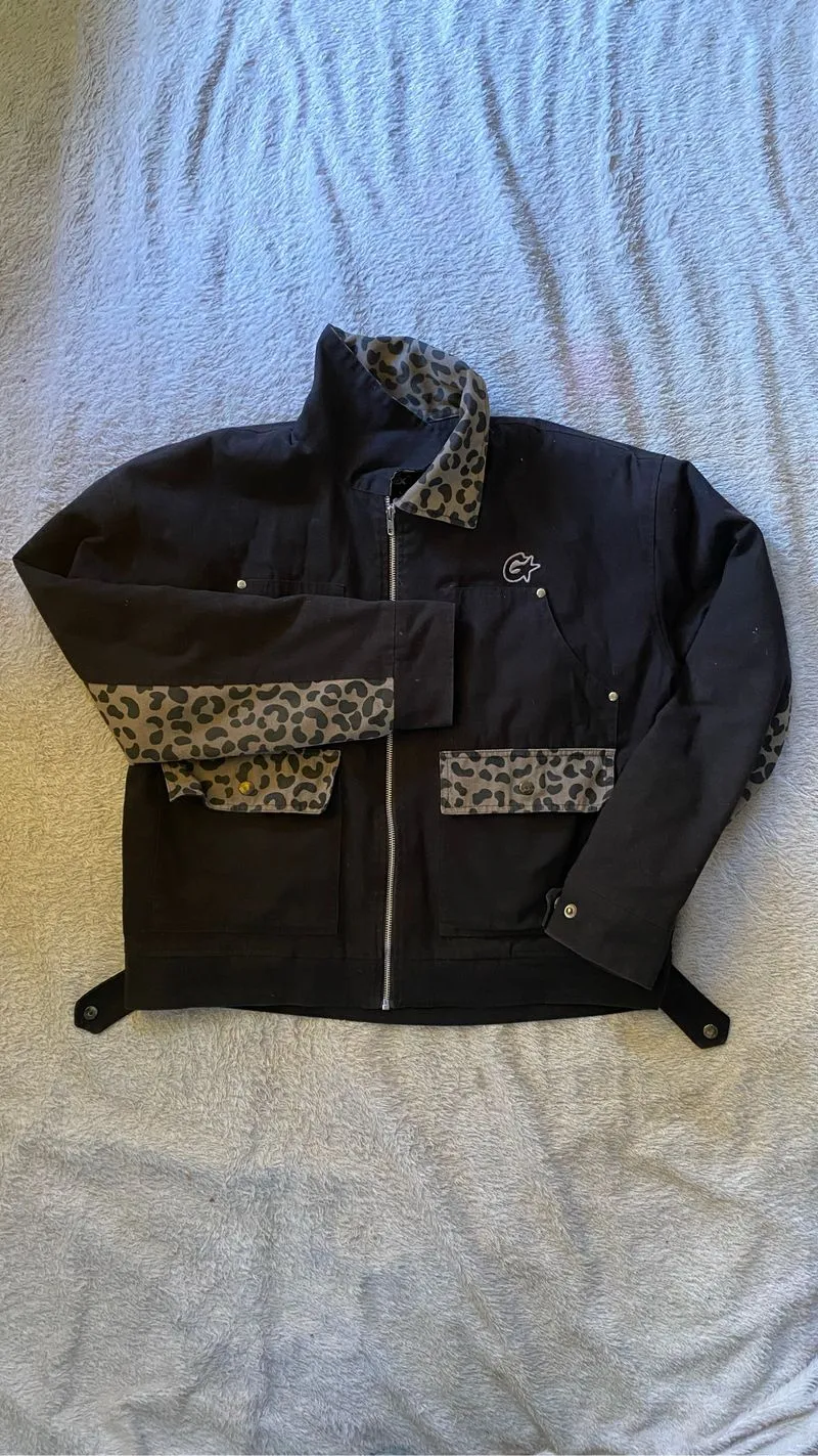 Black Canvas Boxy jacket Leopard sleeve photo 1