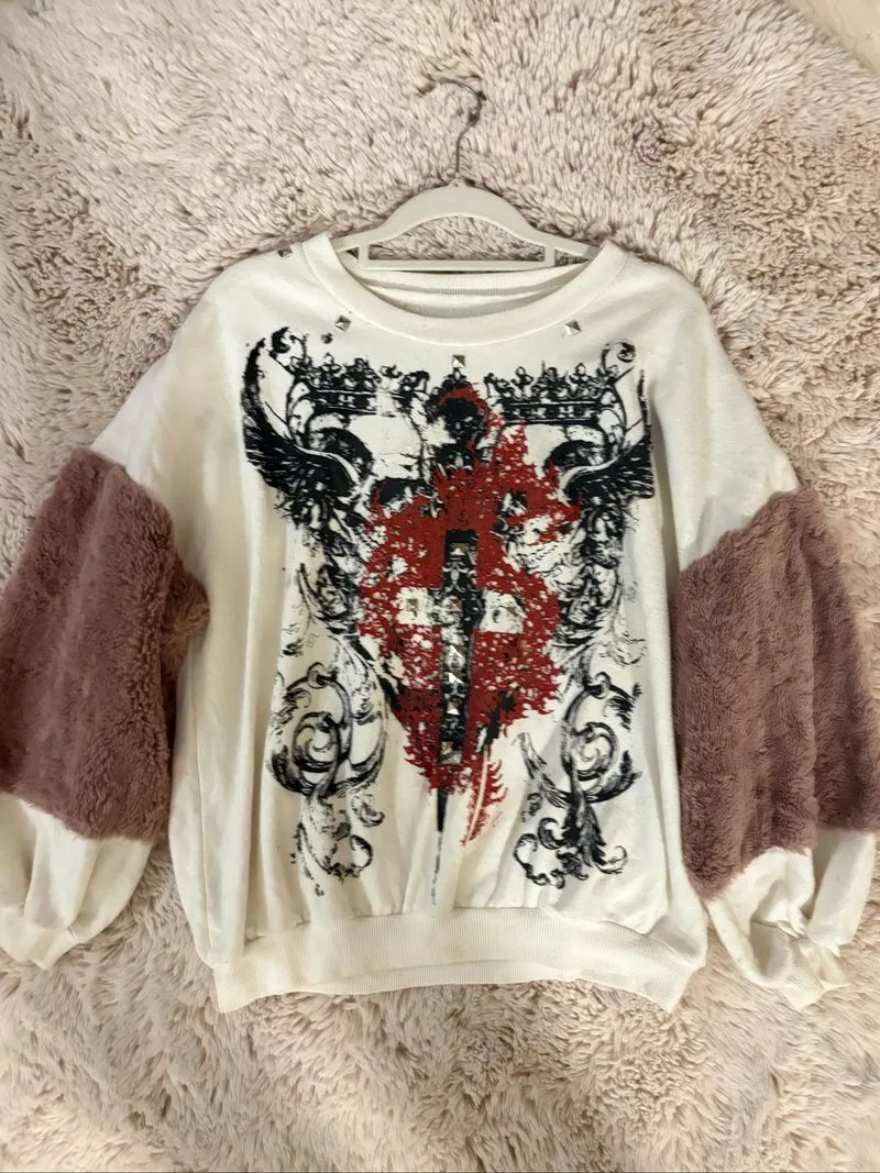 Y2K gothic faux fur sleeve sweatshirt photo 1