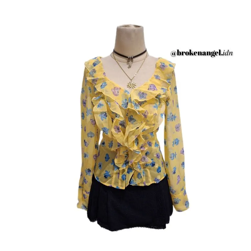NARACAMICIE YELLOW FLOWER TOP RUFFLE SEE THRU photo 1