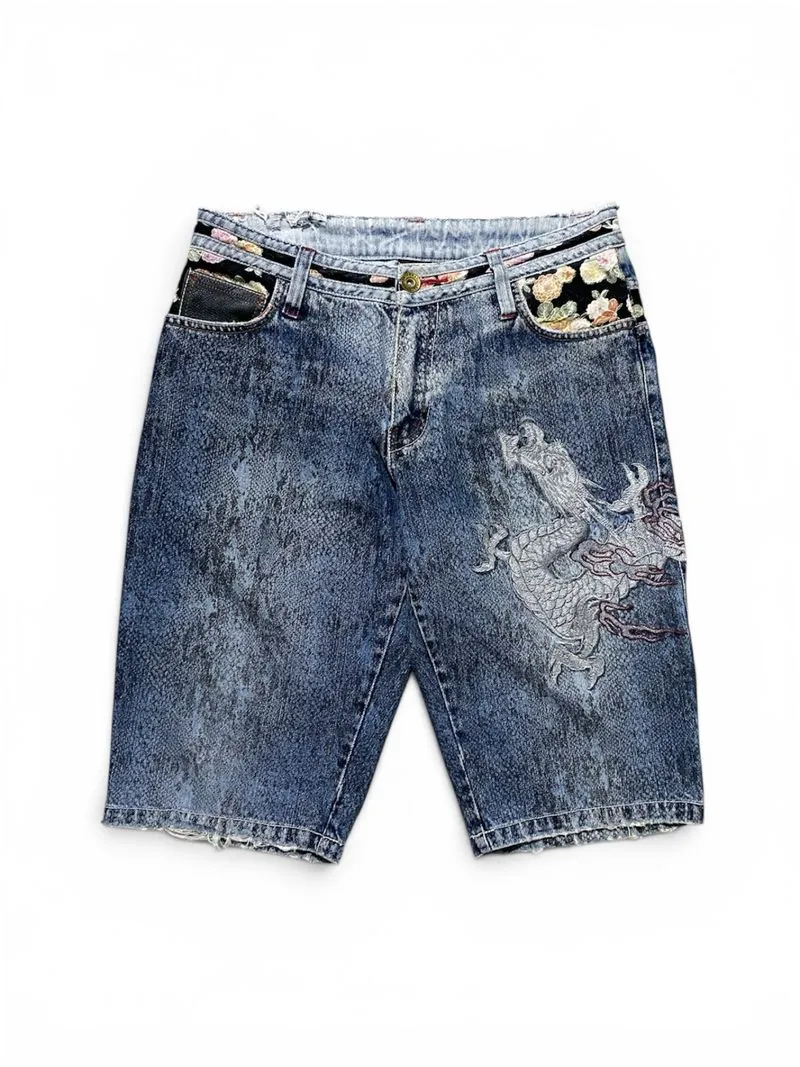 Y2K Gumu Dragon & Floral Japanese Style Embroidered Jorts  photo 1