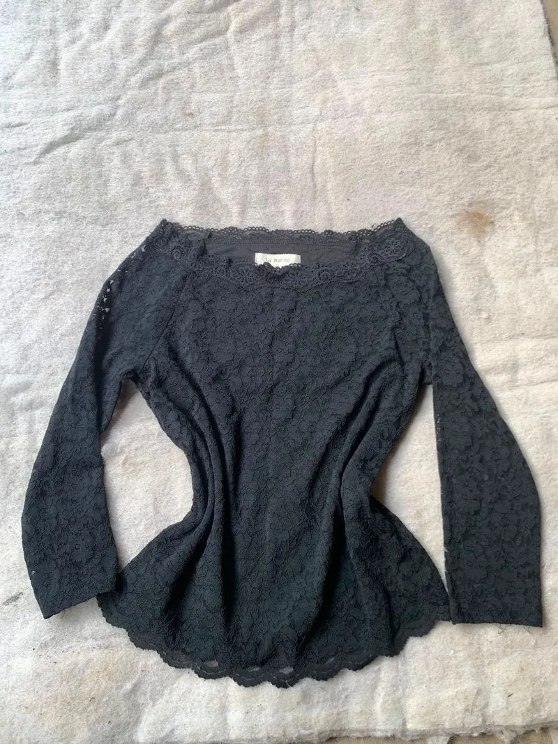 off shoulder sabrina brukat renda lace hitam photo 1