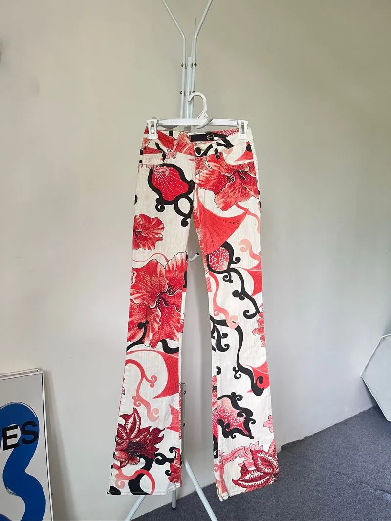 2000s Vintage Roberto Just Cavalli Flared Jeans Floral Print photo 1