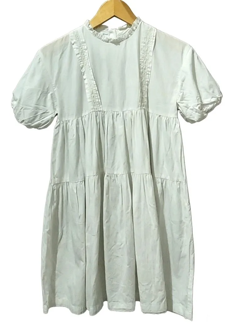 Dress  wanita putih tiered ruffle lengan puff cotton  photo 1