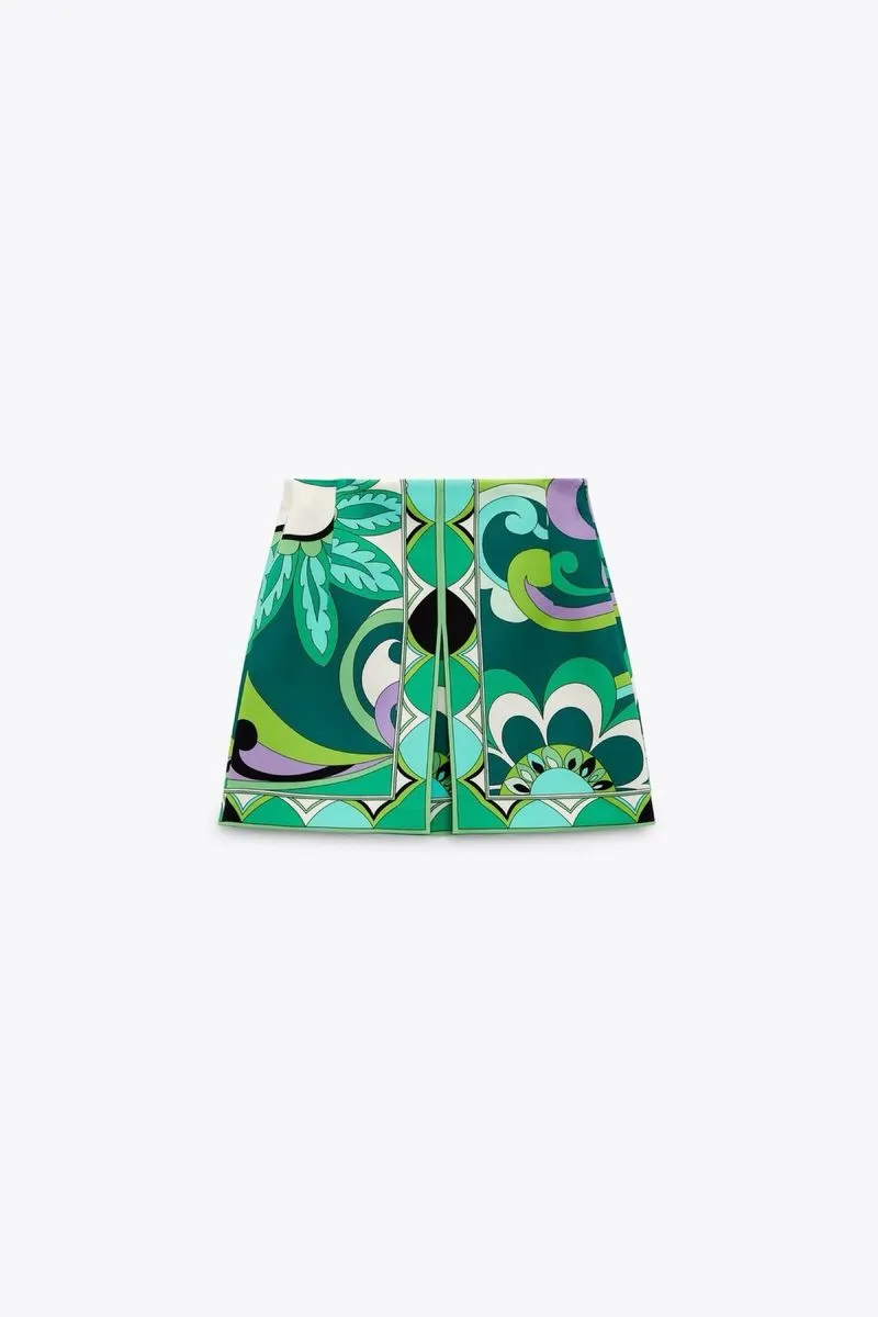 Zara pattern geomteric short skirt in green photo 1