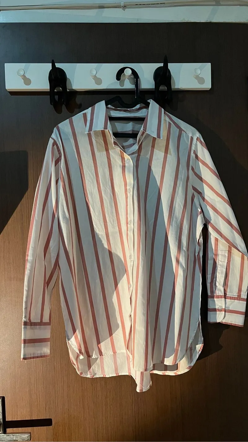 Kemeja Salur Garis Pink Putih (all size) photo 1