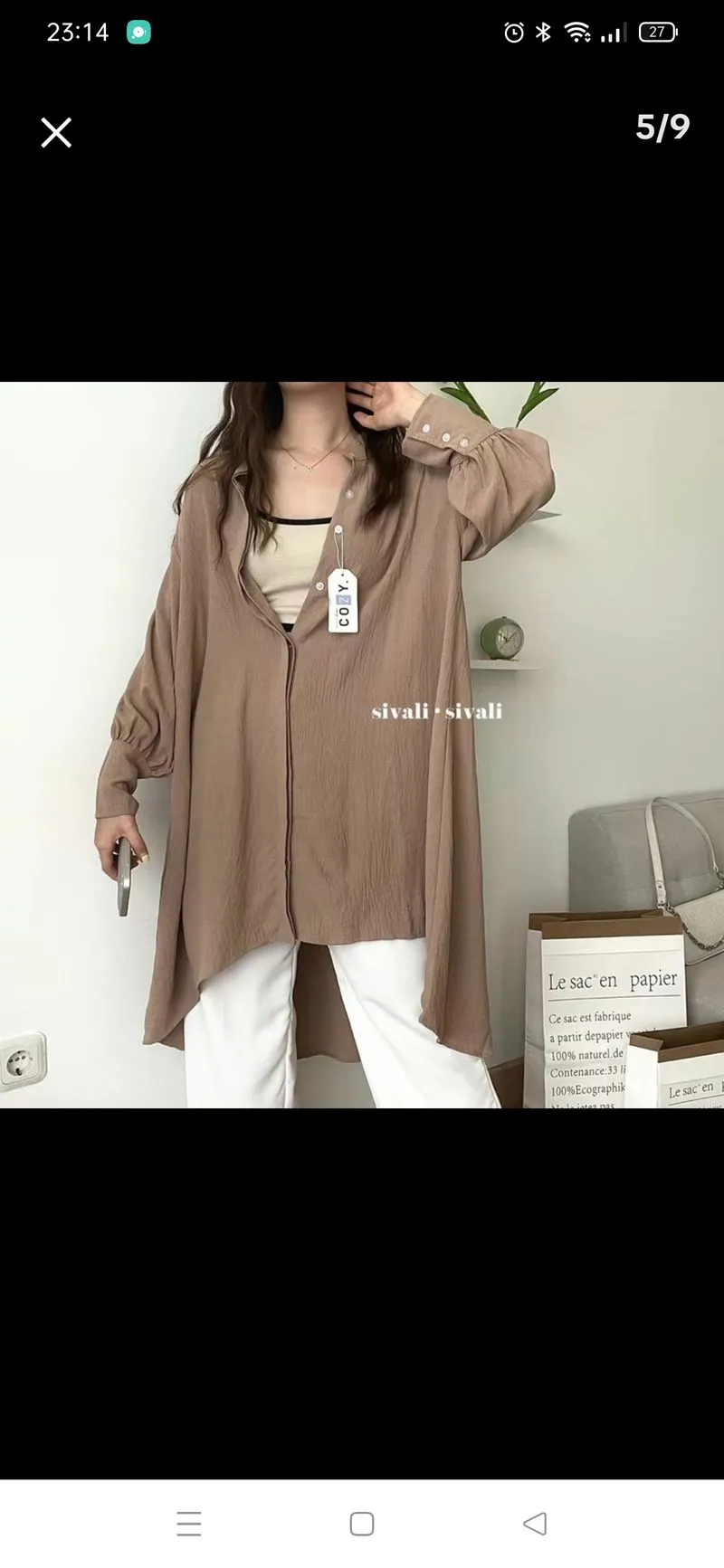 Minimalist Casual Shirt dress Wanita brown photo 1