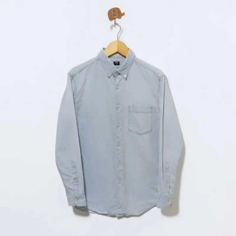 Uniqlo Upline Selvedge Denim Button Down Light Blue Longslee photo 1