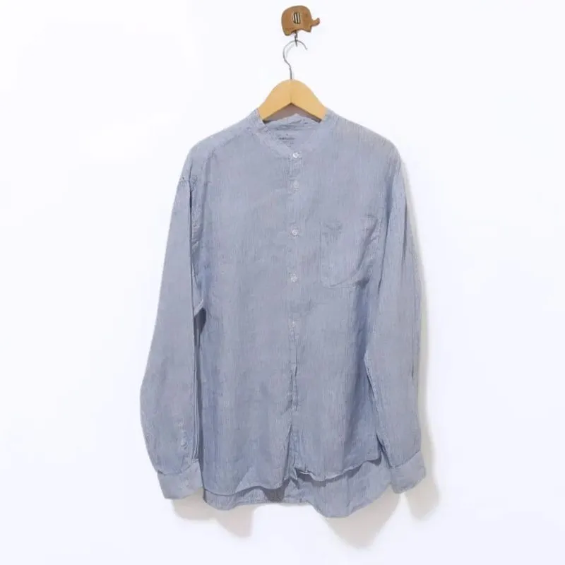 Muji Linen Shanghai Collar Striped Longsleeve Shirt Original photo 1