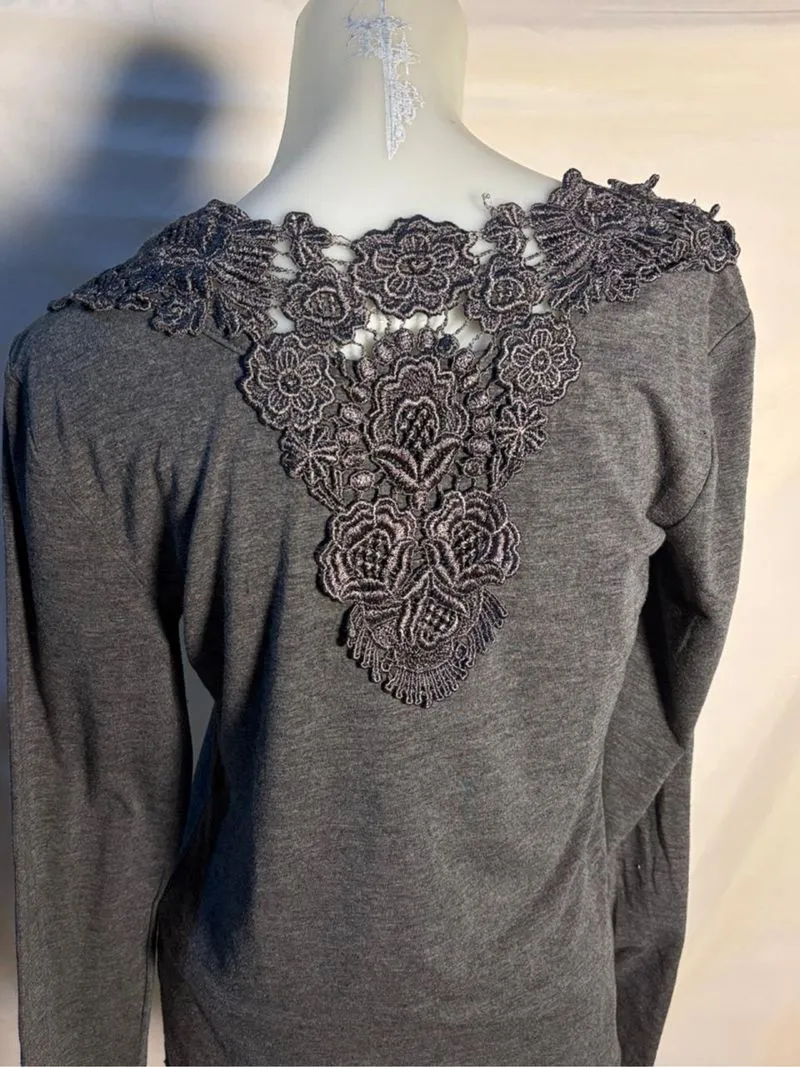 Y2K Lace  Long Sleeve Top Grey | Emma James New York photo 1