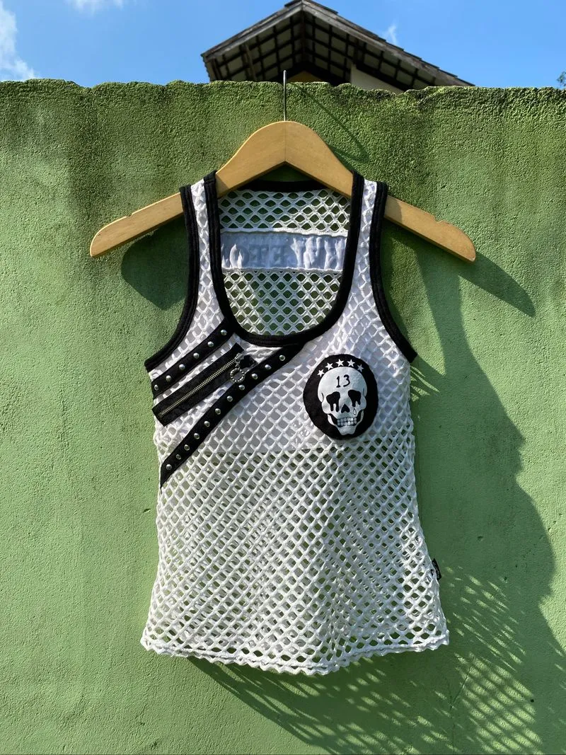 Dipper Skeleton Skull Mesh Tank Top Punk Goth Cyber Grunge photo 1