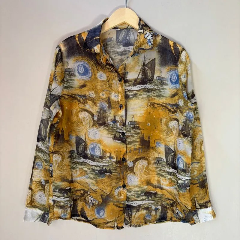 Vintage Van Gogh Art Pattern Silk Rayon Shirts photo 1