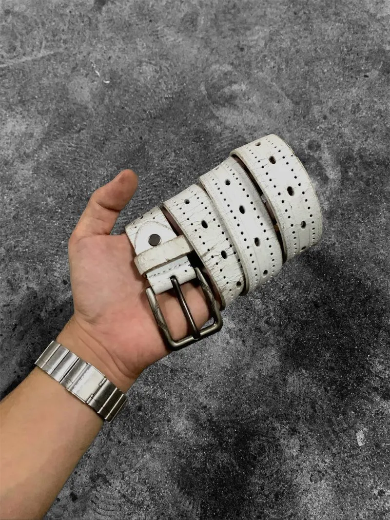 White Perforated Leather Belt photo 1