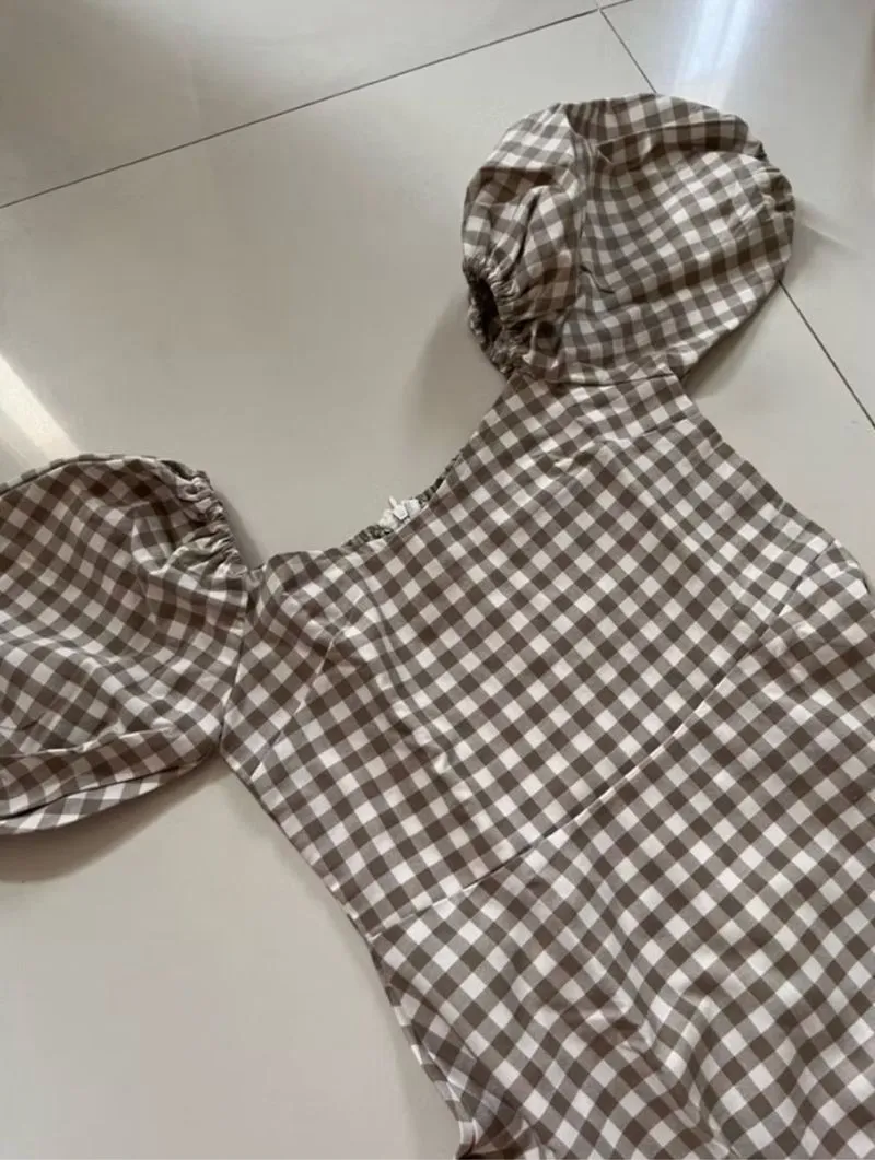 midi dress kotak coklat photo 1