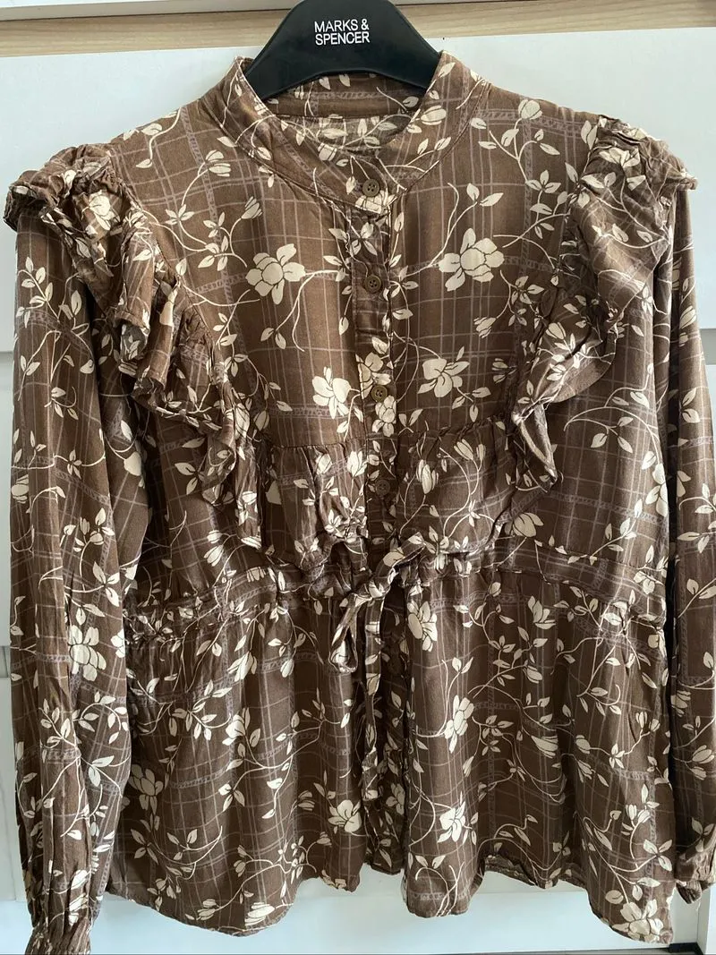 Brown Floral Ruffle Blouse photo 1